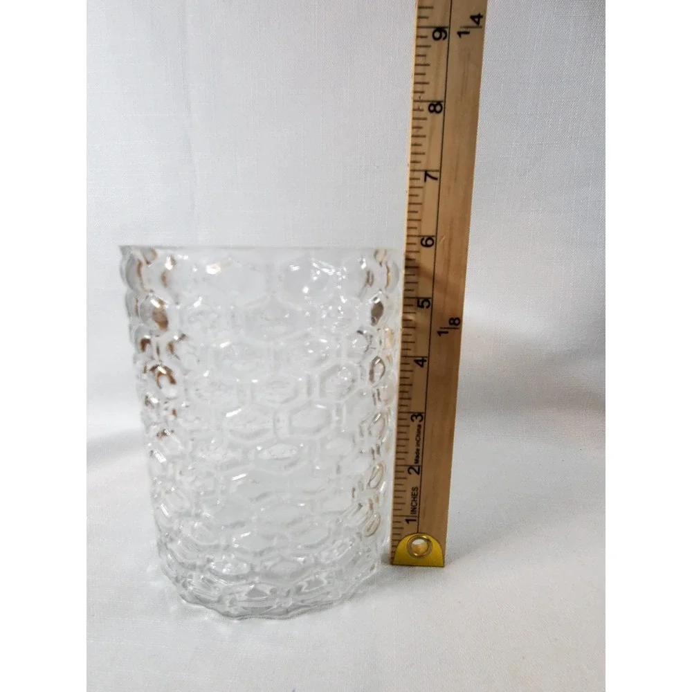 Clear Textured Glass Vase/Utensil Holder Honeycomb‎ Hex Pattern 6
